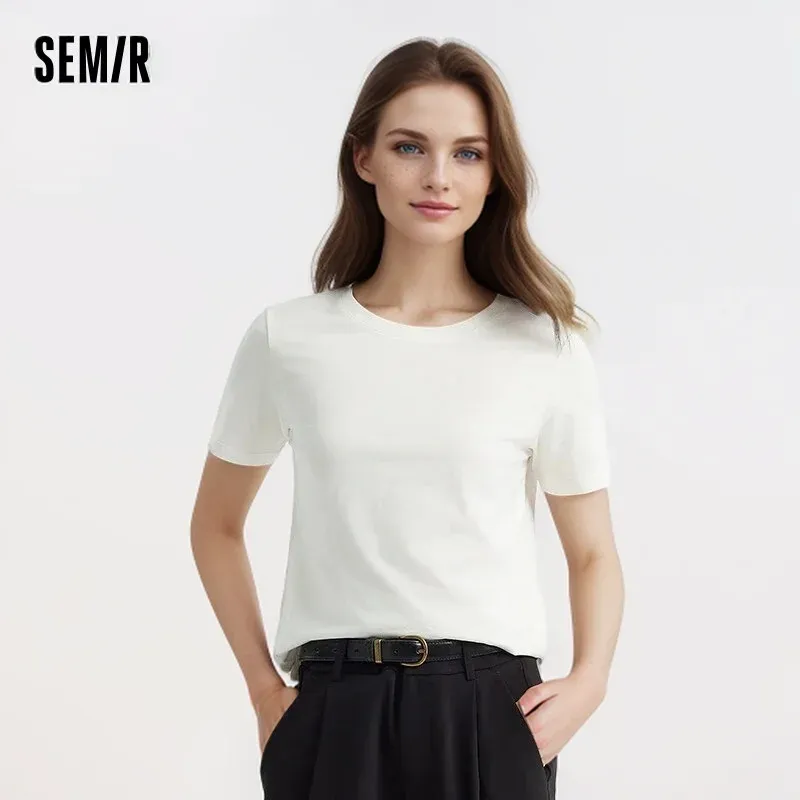 Semir Short Sleeve T-Shirt Women Solid Colour Basic Slim Summer 2024 New Round Neck Tops Versatile T Shirt