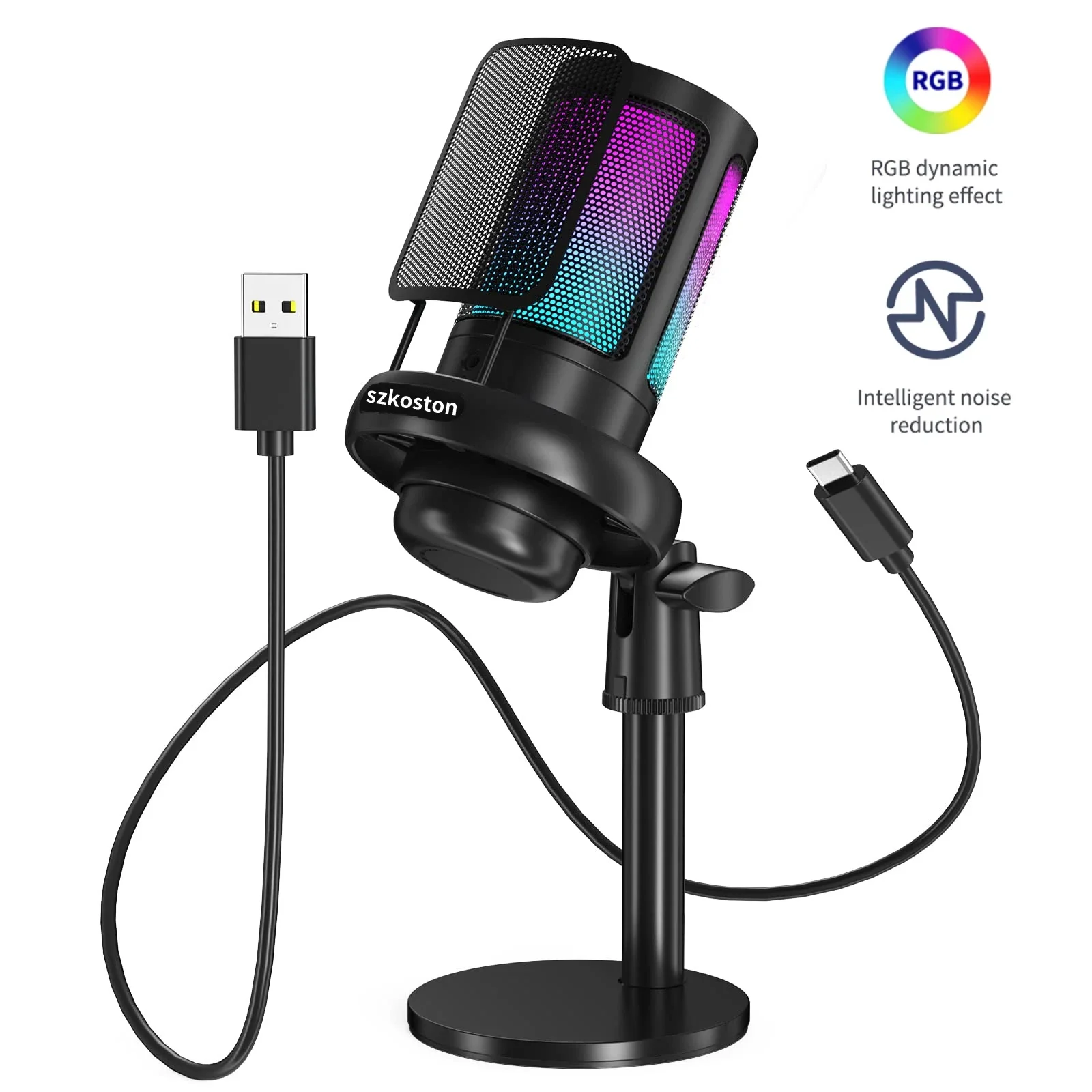 

USB Microphone for PS5 PC Computer Condenser Microphone Pop Filter RGB Light Karaoke Mic Gaming Recording Streaming Studio