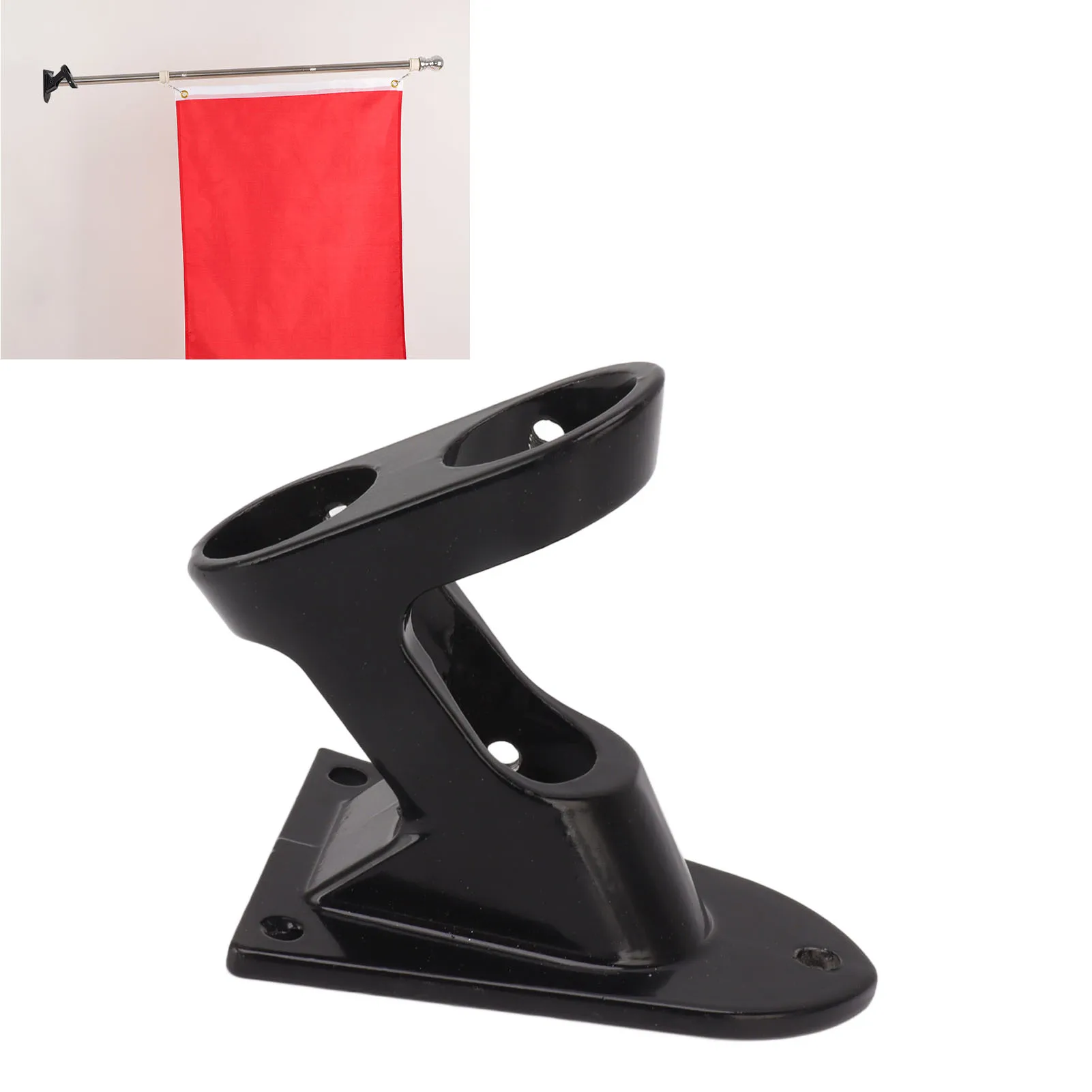 ZK40 Flag Pole Holder Bracket Aluminum Alloy Double Hole Rustproof Thickening Heavy Duty Flag Holder Outdoor Black