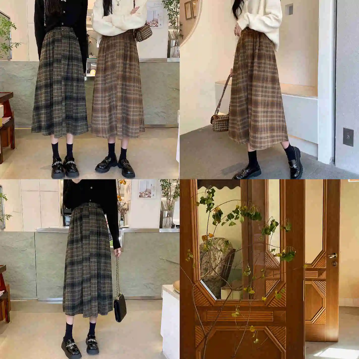 New Skirt Fashion Casual Women Vintage Plaid Elegant Elastic High Waist A-line Office Harajuku Streetwear Midi Skirt 2022 long skirts