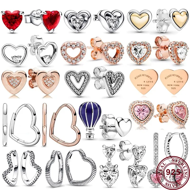 Hot Sale 925 Sterling Silver Wave Hand Painted Love Heart Original Women's Double Heart Logo Earrings Wedding DIY Charm Jewelry double wheelie bin shed 140x75x121 cm painted solid pinewood