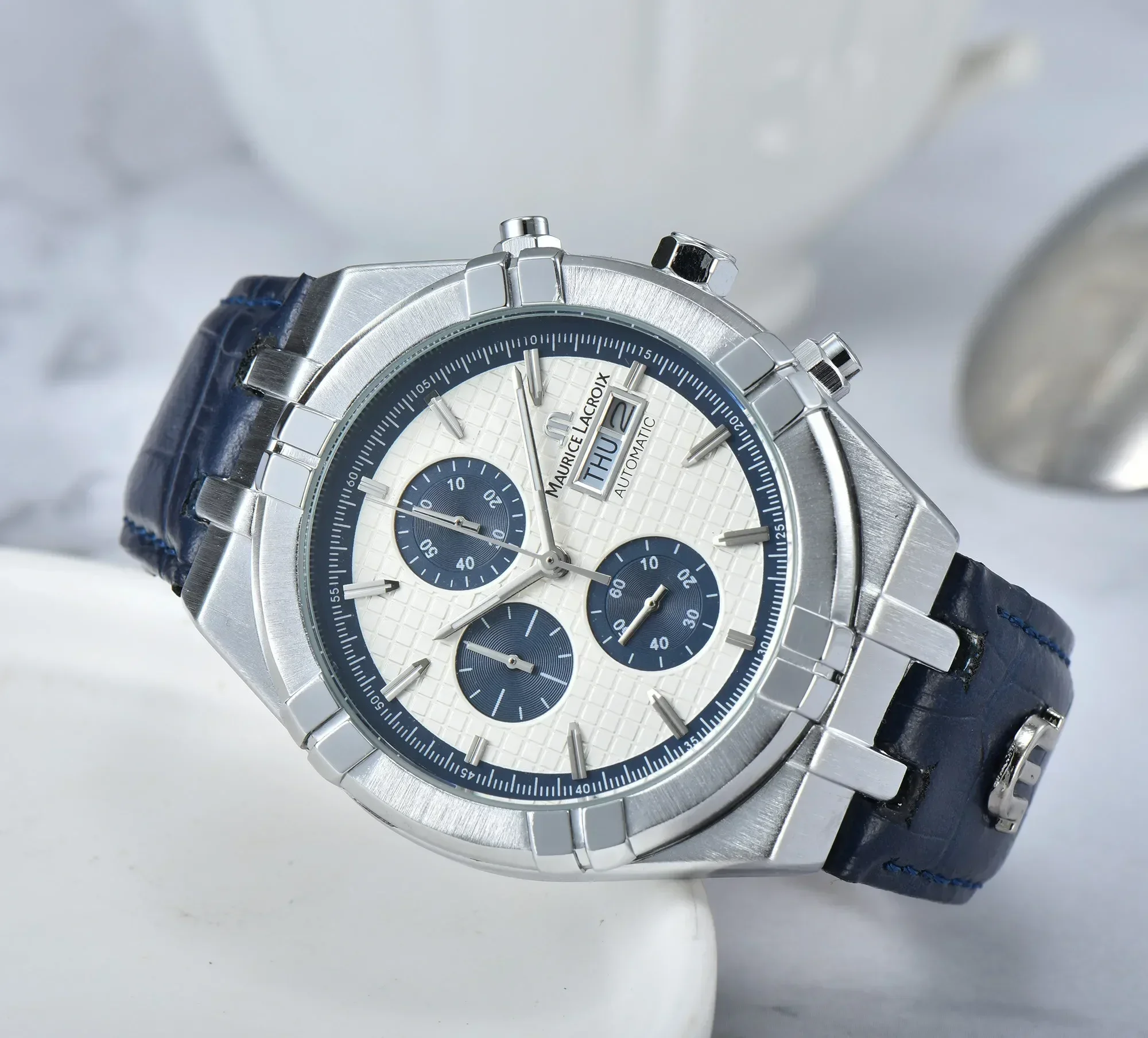 

MAURICE LACROIX Luxury Multifunction Chronograph Top Leather Waterproof Men's Watch Fake Week True Calendar Quartz Watch reloj