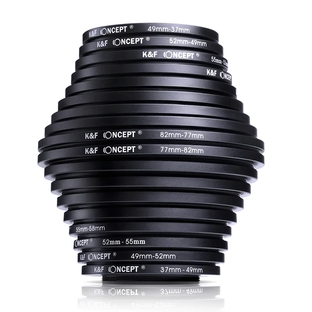 K&F CONCEPT 18 in 1 Filter Adapter Ring Set Camera Lens Step Up/Down Adapter Ring for Canon Nikon Sony DSLR Lens 37-82mm 82-37mm