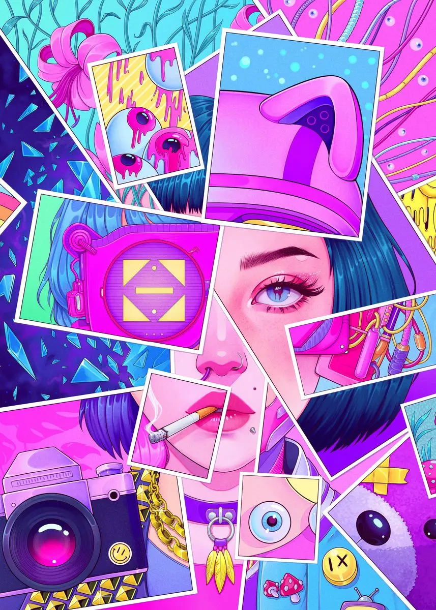 thumbnail image 1 of Cyberpunk Cool Electronic Anime Girl Posters Neon Canvas Painting and Prints Wall Art Cartoon Picture for Room Wall Home Decorat, 1 of 5