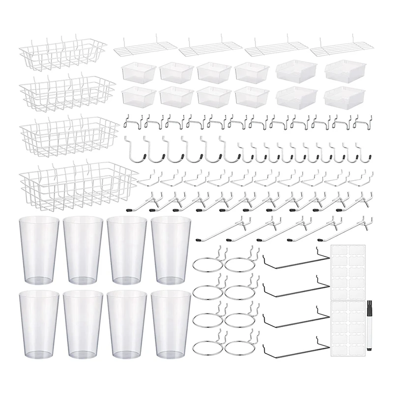 

AT14 1 Set Pegboard Accessories Set Including Pegboard Basket With Hooks Pegboard Cups With Holder Wire Shelf