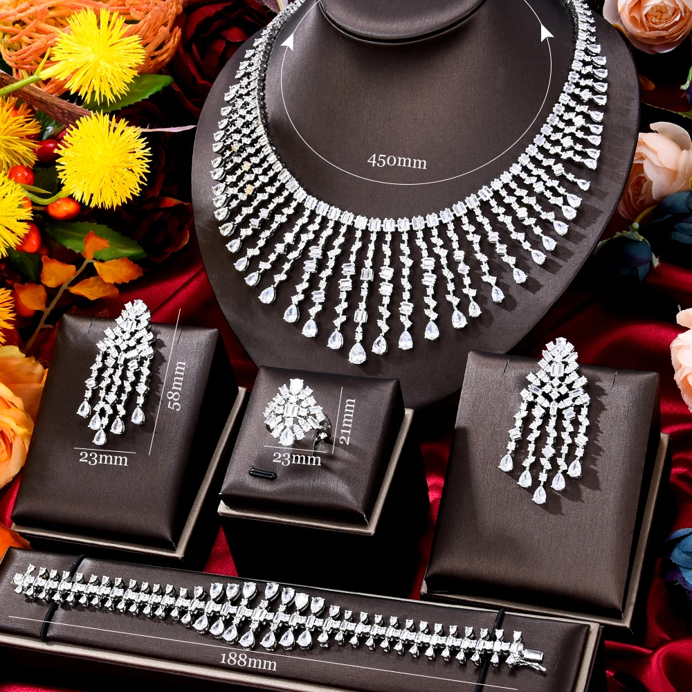Missvikki New Luxury Trendy 4PCS Jewelry Sets Necklace Earrings Bracelet Ring For Women Bride Wedding Jewelry Trendy HOT