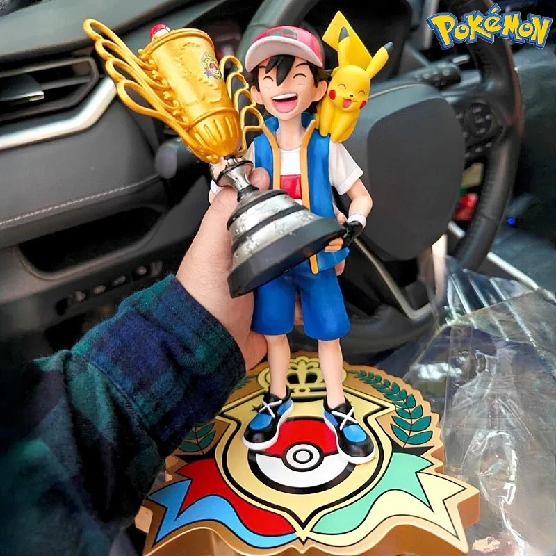 

2024 New 28cm Pokemon Pikachu Champion Ash Ketchum Model Cartoon Characters Around Pvc Collection Model Desktop Ornaments Gifts