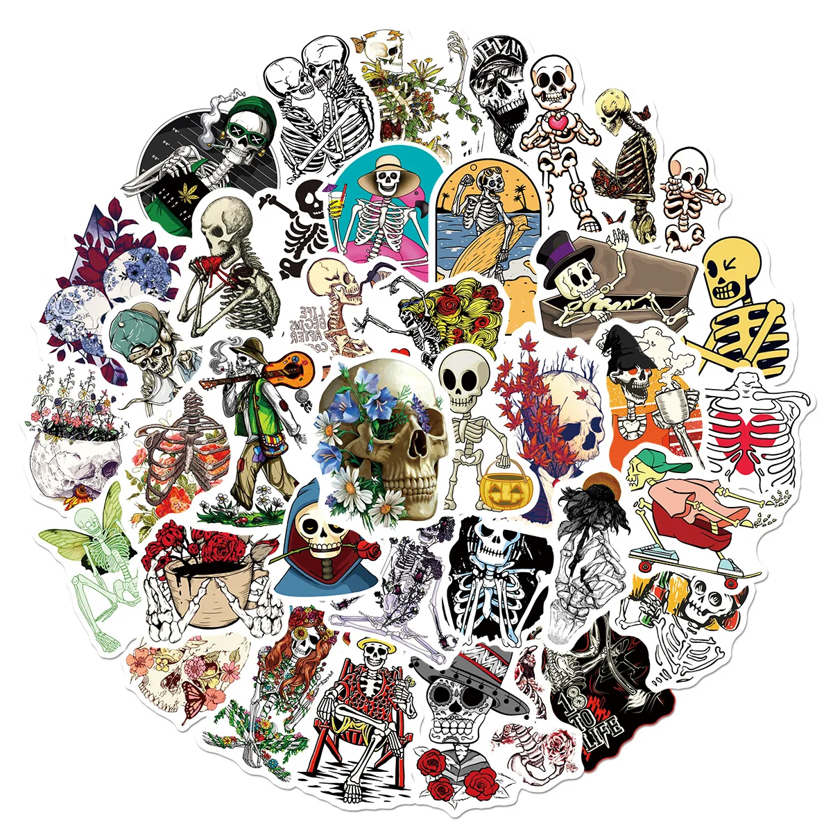 

50Pcs/Set Vintage Gothic Skeleton Rose Kawaii Graffiti Sticker For Laptop Phone Guitar Skateboard Luggage Decoration Accessories