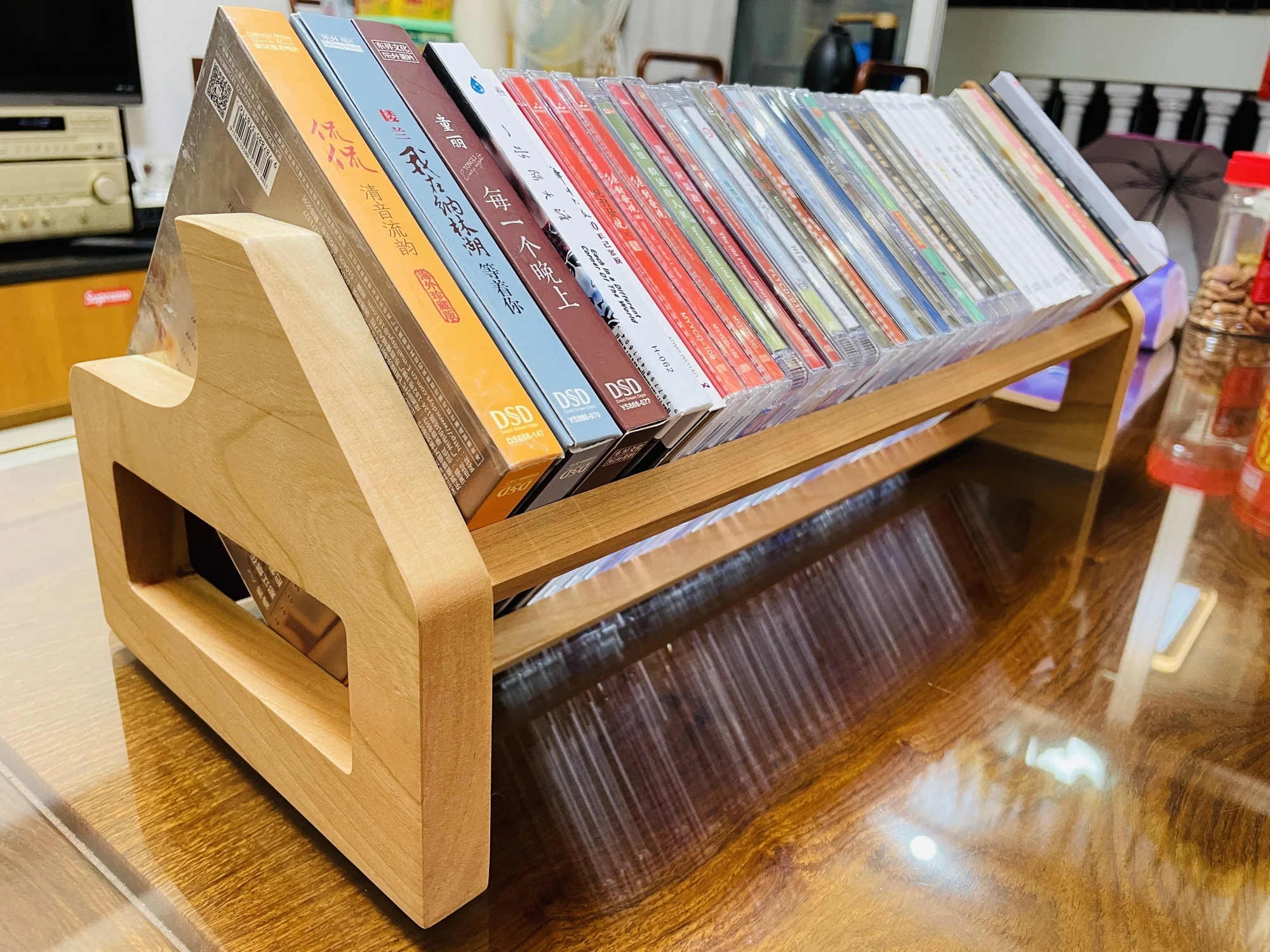 High-End Natural Cherry Wood Media Storage CD Rack Stackable Organizer-Holds 40 CDs Desktop Bookshelf CD Holder Rack