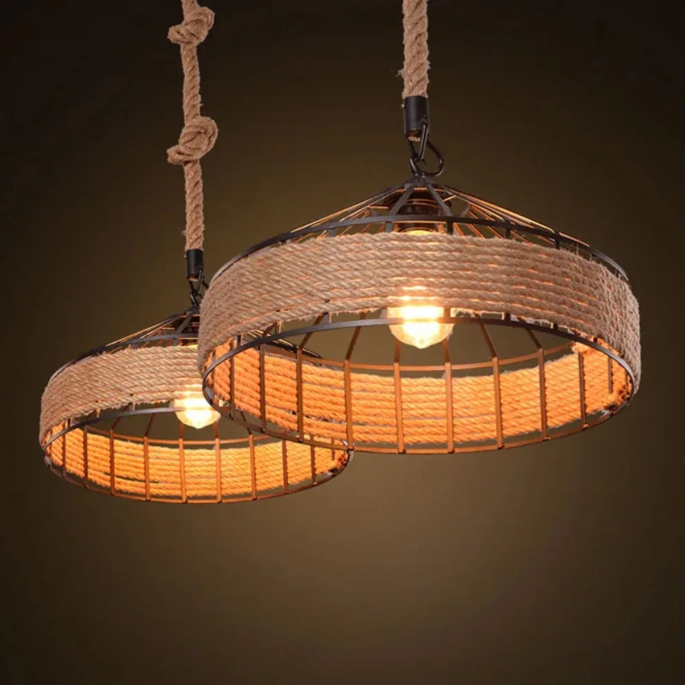 

Classical Hemp Rope Pendant Hanging Lamp Lustre for Ceiling Chandelier Classic Retro Antique Industrial Iron Dining Room Light