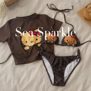 Hot Sanrio Hello Kittys Bikini Sale Cute New Style Swimsuit Soft Cartoon Printing Creativity 3Pcs Holiday Gifts Ins Comfortable 1