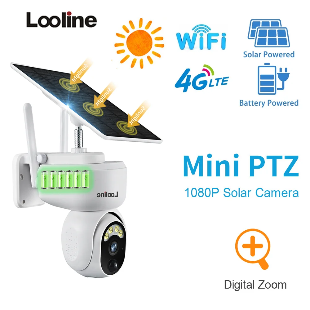 2K LTE 4G/WiFi Solar Camera Surveillance Security Outdoor 360° View Pan Tilt Strobe Light Spotlight Home System 4X Zoom Cameras