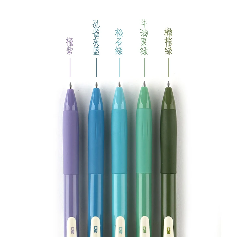 5-Pack Retractable Gel Pens Quick Dry Ink 0.5mm Vintage Pen for Planner Drawing School Office Stationery