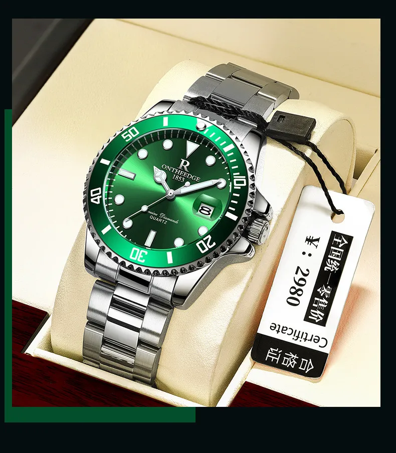 2022 New Mens Watches Top Brand Luxury Fashion Green Watch Men Luminous Waterproof Date Clock Sport Mens Quartz Wristwatch