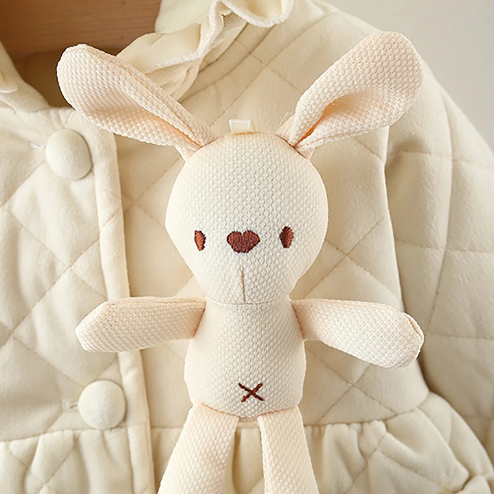 Winter New Girls' Coat Padded Padded Jacket Thick and Fluffy Warm Jacket Hooded Rabbit Ears Lace Pleated Long Sleeve