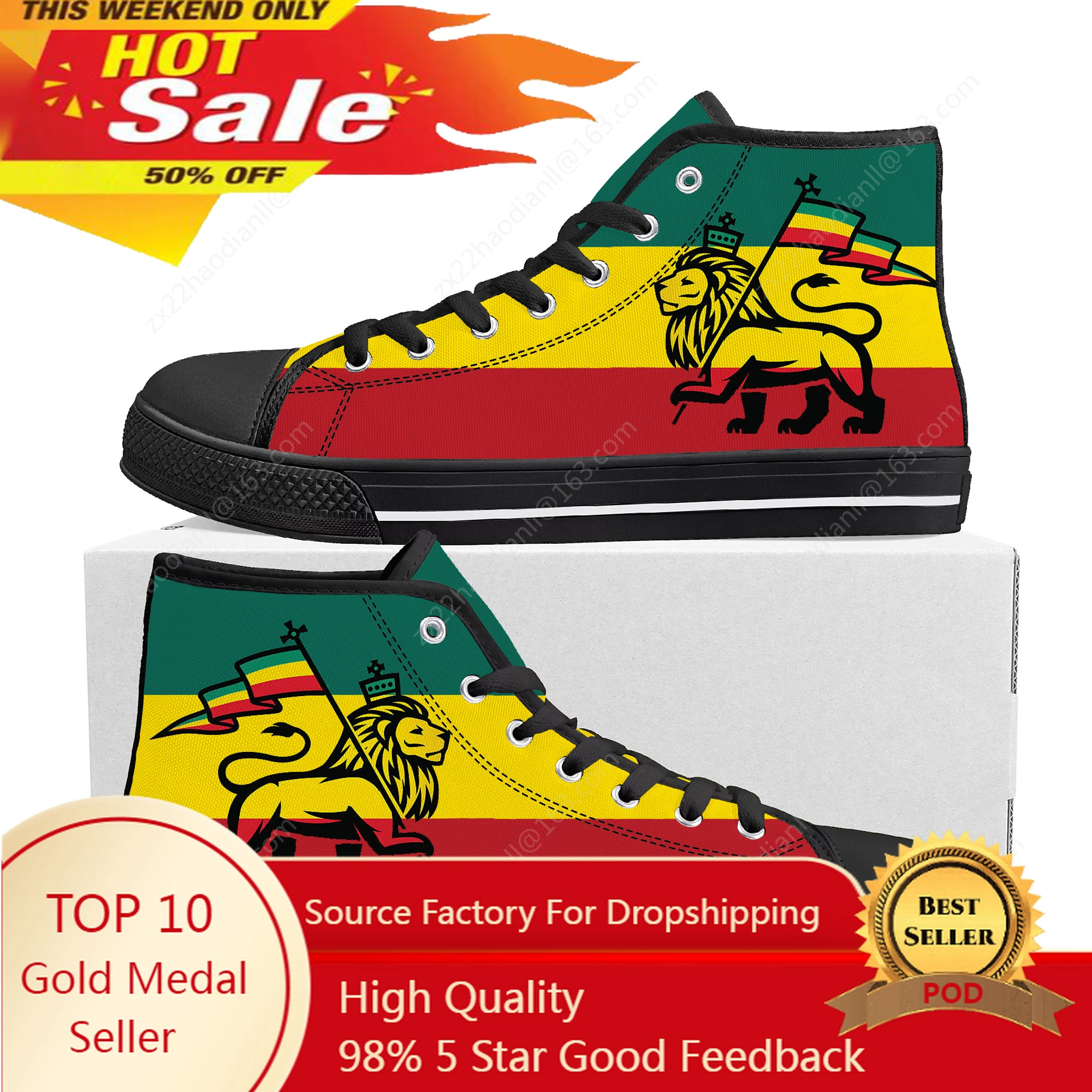 Reggae Rastafarian Rasta Rastafari Lion Of Judah High Top Sneakers Mens Womens Teenager Canvas Sneaker Casual Shoes Custom Shoe