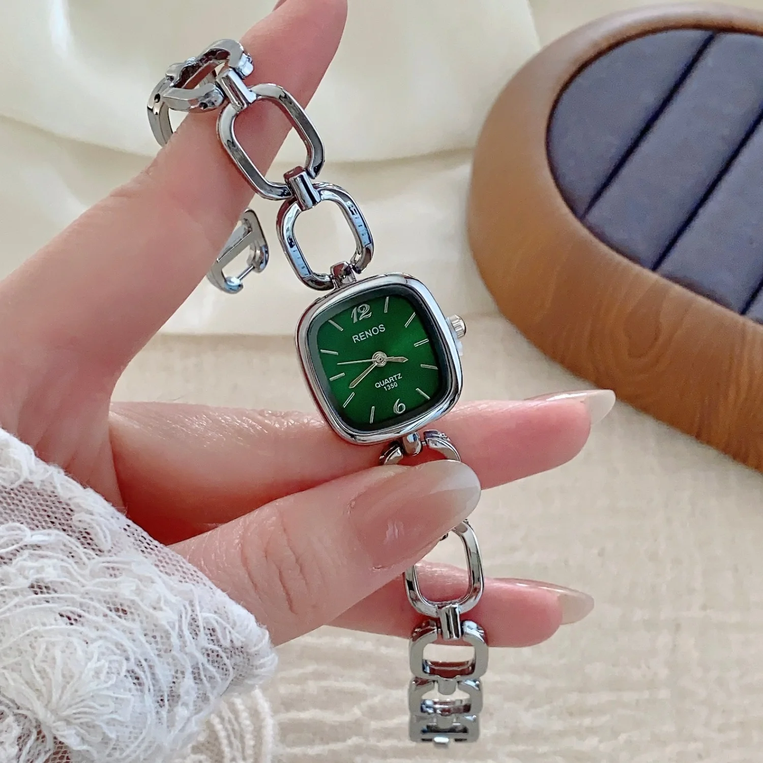 Silver Openwork Square Bracelet Women's Minimalist Wristwatch - High-Quality Elegant Timepiece