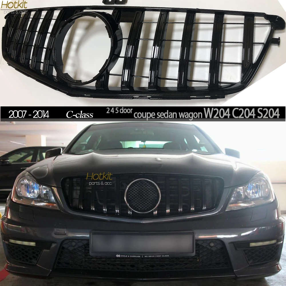 Black / Silver Replacement Bumper Grille Gtr Type For Mercedes C Class