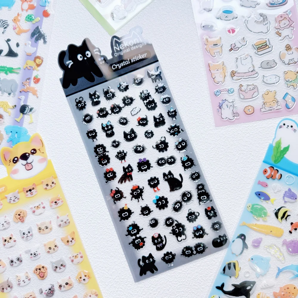 NEKONI Creative Animals Cartoon Crystal Stickers Scrapbooking DIY Journaling Stationery Diary Cute Stickers School Supplies