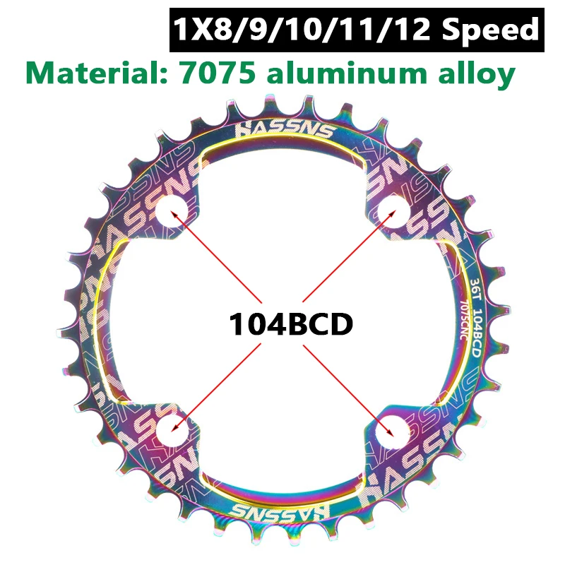 Corona MTB Denti Stretti/Larghi - 26T 28T 36T 38T, Acciaio/Alluminio, BCD 64/104 Mm