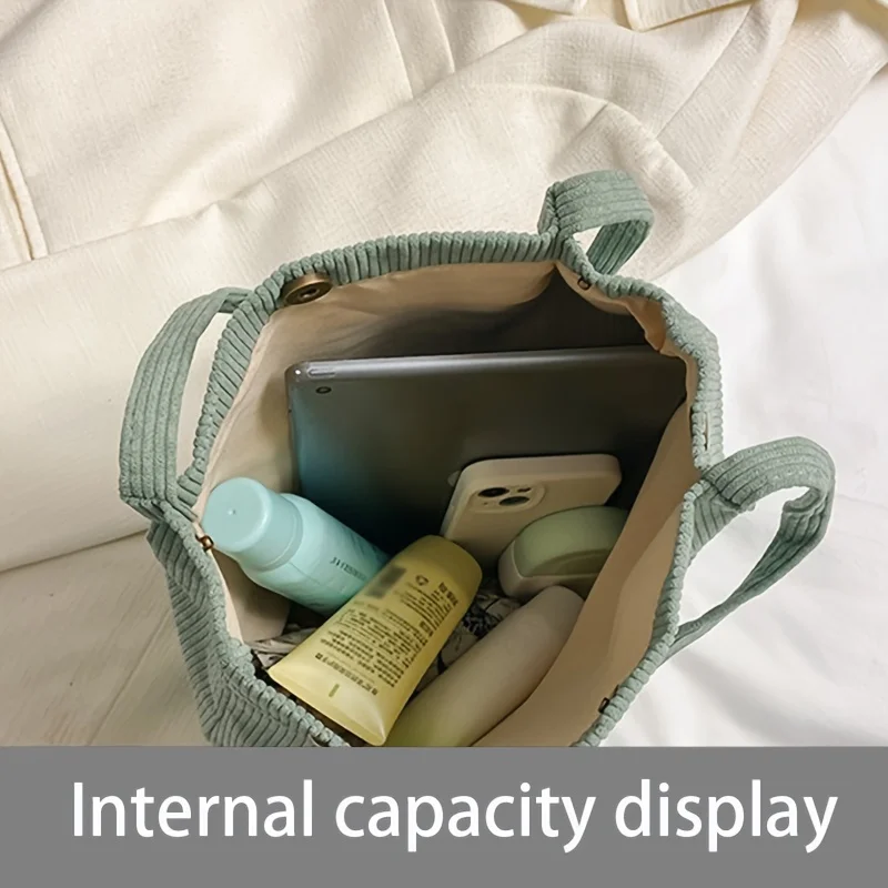 Women's Corduroy Tote Bag, Multi Purpose Fashion Shoulder Bag, Artistic Stripe Plush Handbag for Women College Student Daily Use