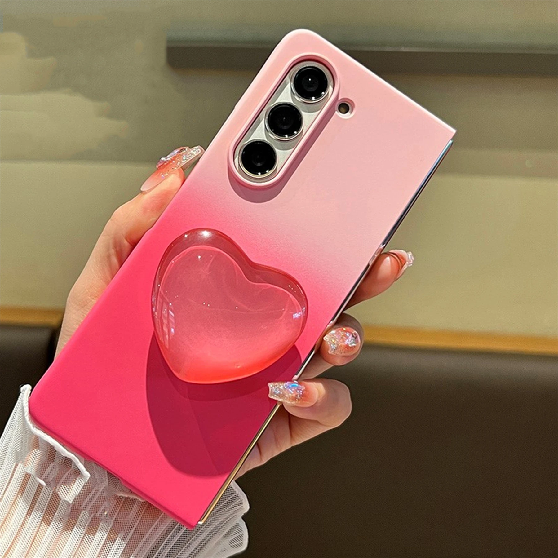 Luxury Korean Love Heart Gradient Stand Case in Candy Colors