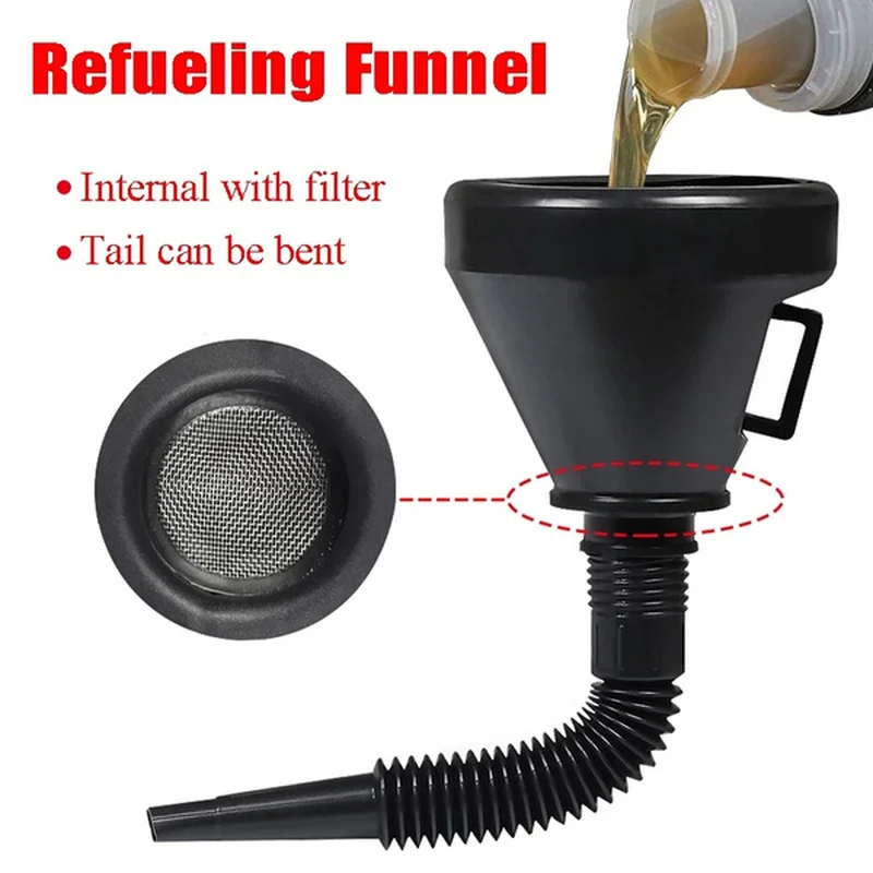 2in1 Refueling Funnel With Strainer Can Spout Oil Water Fuel Petrol