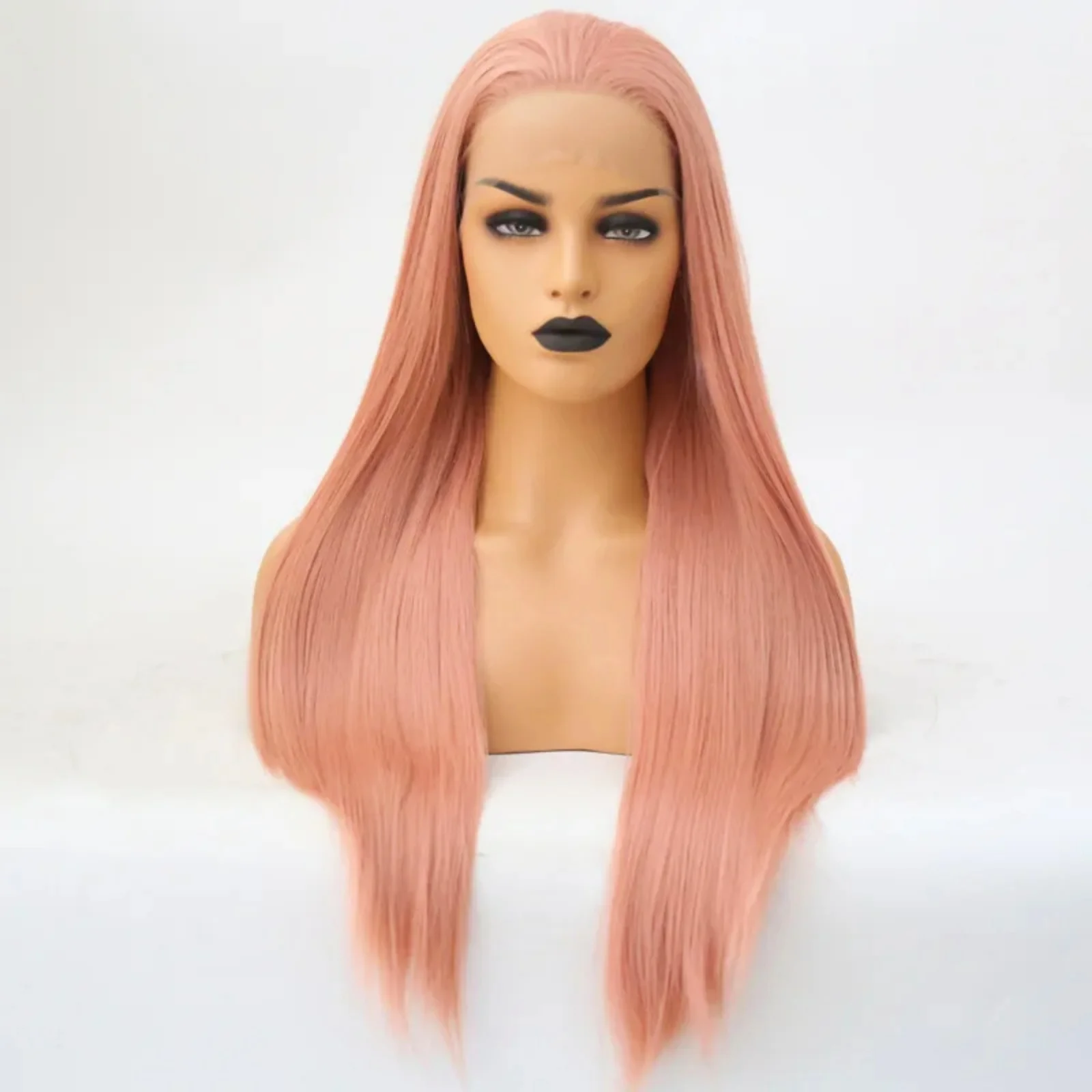 Pastel Pink Long Straight Synthetic Lace Front Wig Glueless Frontal Light Pink Colored Hair Lace Wigs For Women Party Cosplay Womens Synthetic Wigs