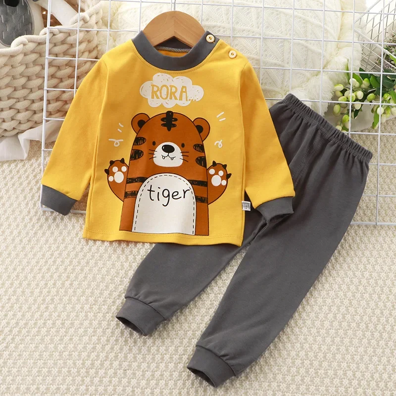 Newborn Kids Boys Girls Pajama Sets Cartoon Casual Long Sleeve Cute T-Shirt Tops with Pants Toddler Baby Autumn Sleeping Clothes pajamas sets children pajamas kids clothes sets