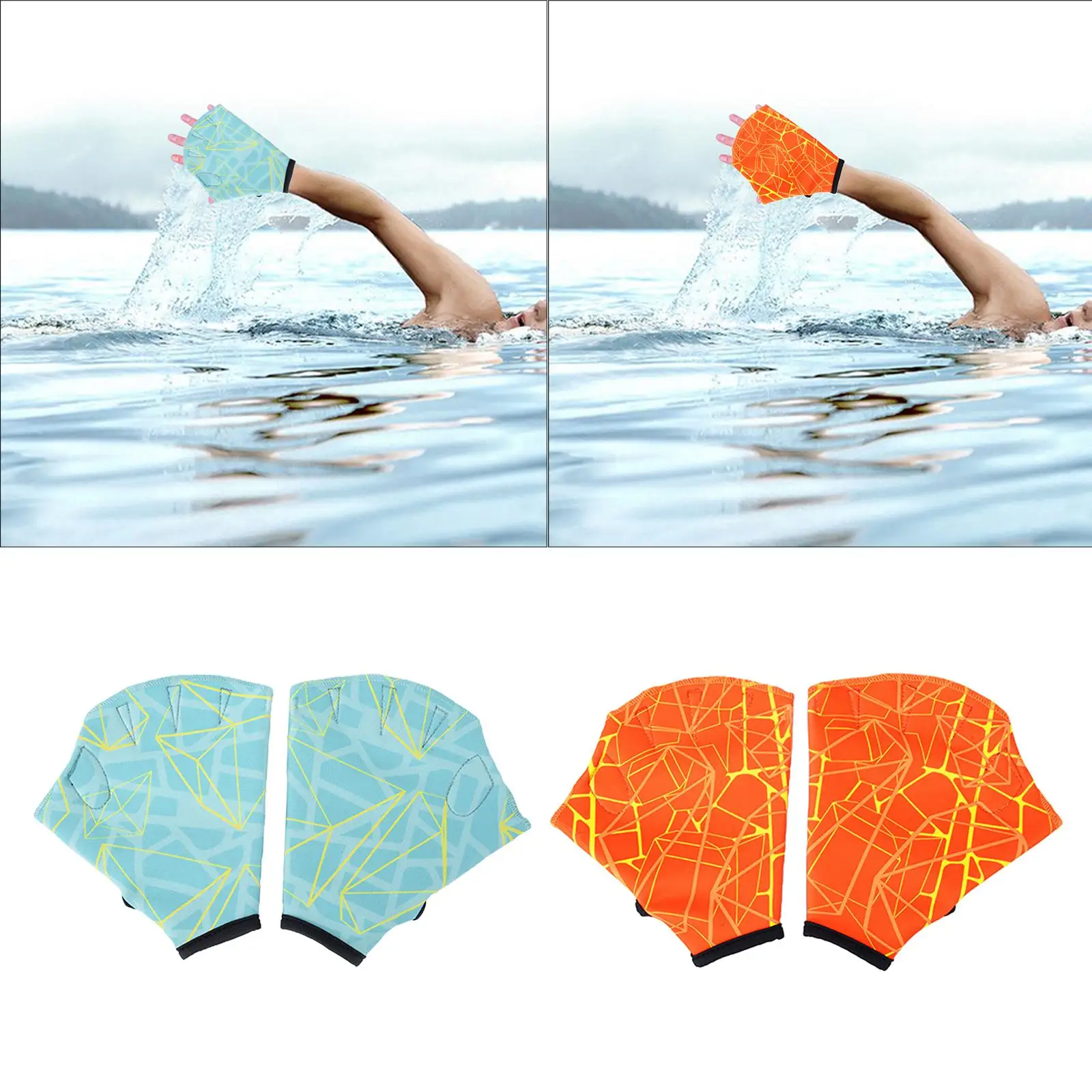 Swimming Webbed Gloves Water Aerobics Surfing Water Resistance Training Gloves with Wrist Strap