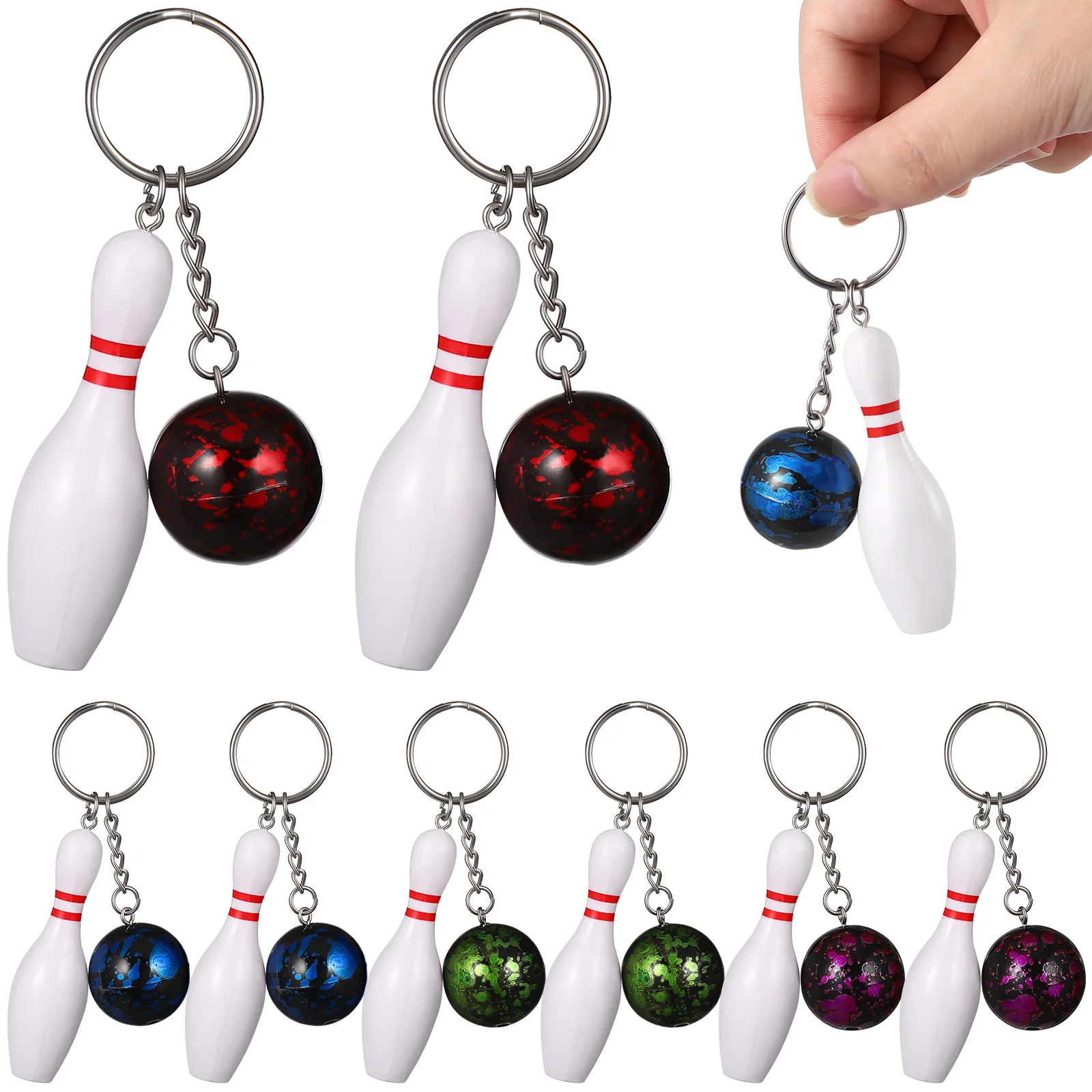 

10 Pcs Bowling Keychain Car Holder Party Decorations Pendant Keychains for Keys Favors Plastic Ball and Pin Charm Child