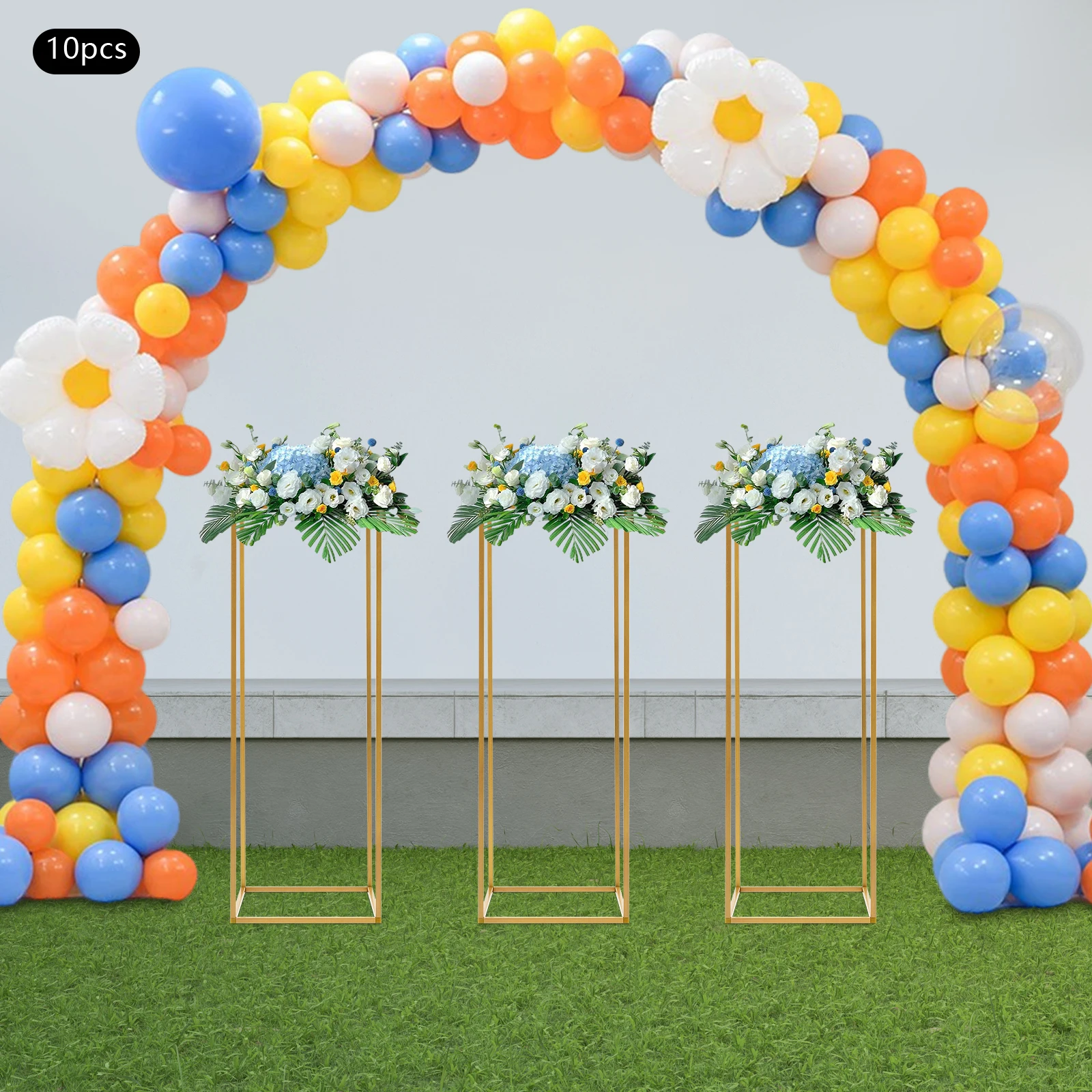 10-Pack Gold Flower Stand Set Modern Rectangle Display Stands Cake Dessert Table 60/80cm for Wedding Centerpiece Party Decor