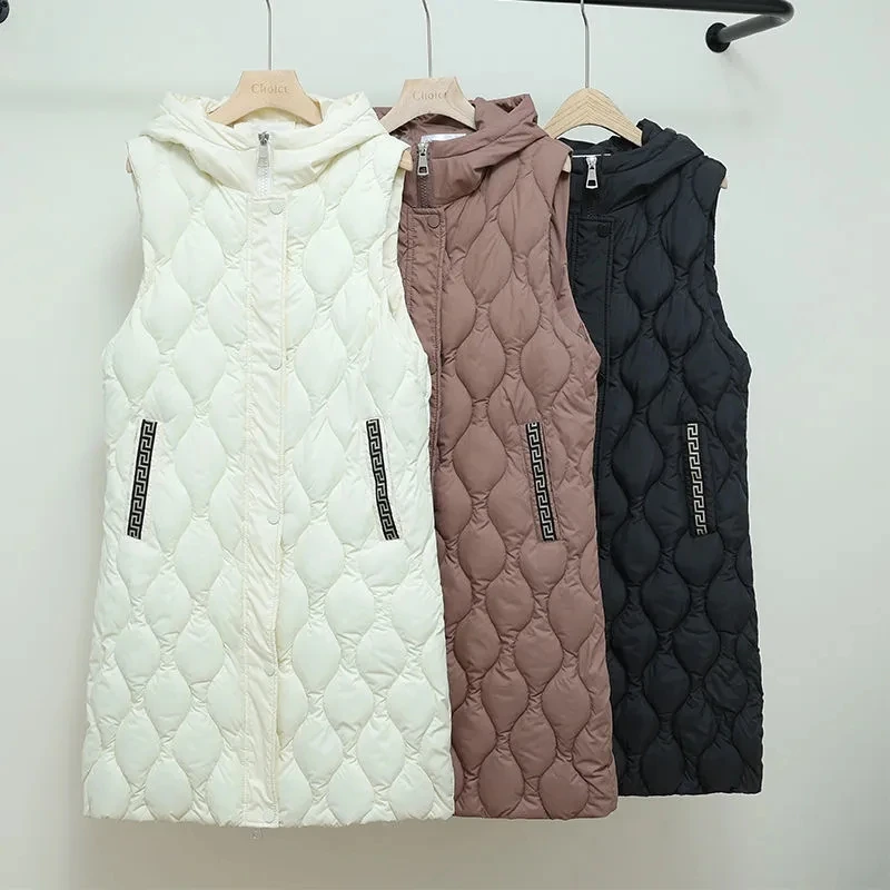 New Winter Casual Long Vest for Women Sleevless Warm Hooded Ladies Waistcoat Jacket Down Cotton Padded Female Chaleco Mujer