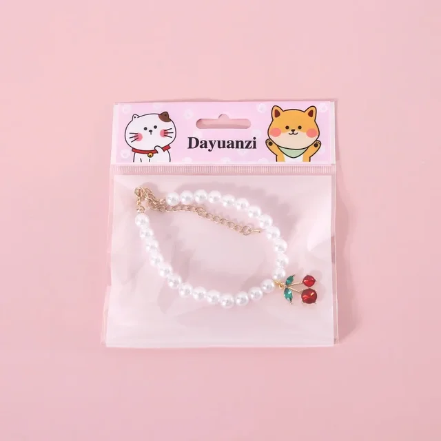 Pet Princess Style Pearl Cherry Love Bow Pendant Necklace Cat Bichon Dog Birthday Ins Wind Collar 5