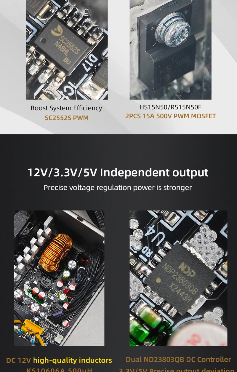 Black Chassis Power Supply ATX-500W 80PLUS PSU for Gaming computers, Graphics ca