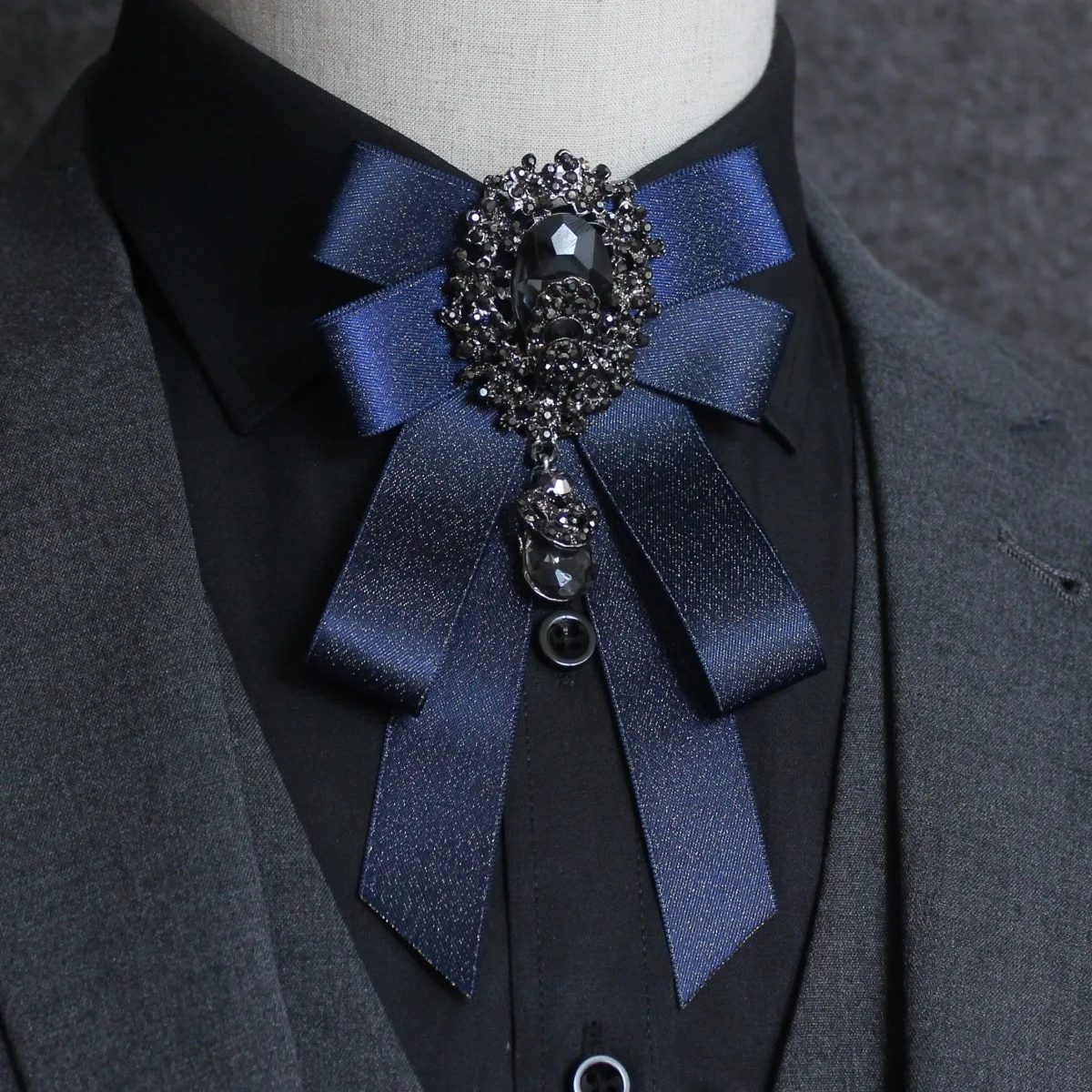 British Men Women Silk Satin Bow Tie Cravat Luxury Groom Necktie Business Wedding Party Alloy Crystal Rhinestone