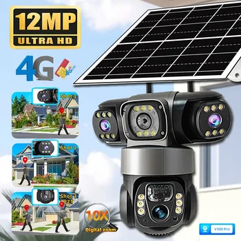 12MP Triple Lens 10X Zoom Solar Camera 4G Sim Card 3 Screen 6K Auto Tracking HumanDetection Outdoor V380Pro Security Video CCTV 1