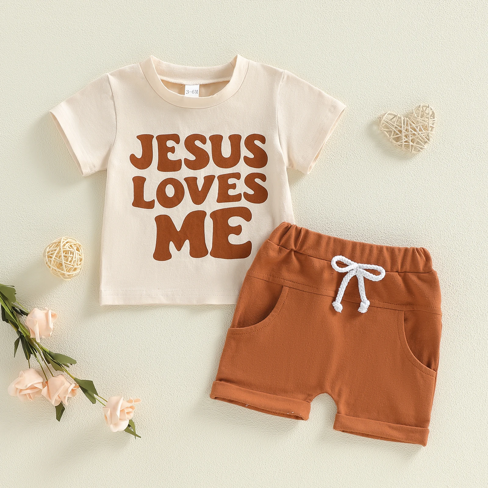 2Pcs Baby Girl Boy Clothes Set Short Sleeve Crew Neck Letters Print Tops and Elastic Waist Shorts for Summer
