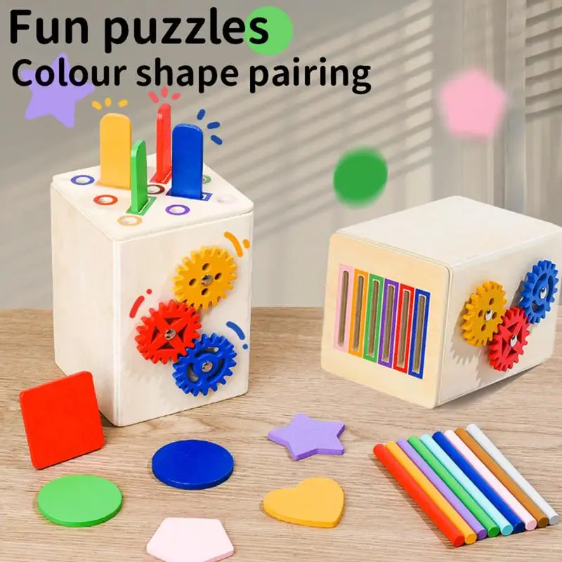 Wooden Shape Sorter Toy Learning Sensory Matching Games Wooden Shape Color Sorter Motor Skills Toys For 1-3 Year Old Boy