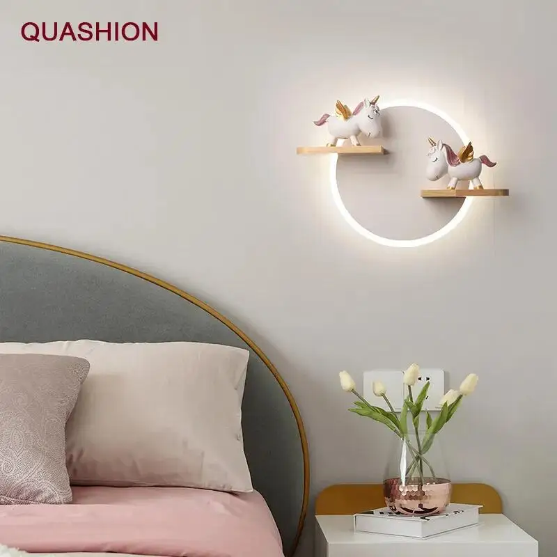 Nordic Cartoon Children's Room Wall Lamp Cute Unicorn Ornaments Kids Bedside Light Decoration Bedroom Creative LED Adjustable led wall lamp,wall sconces light,wall lamp