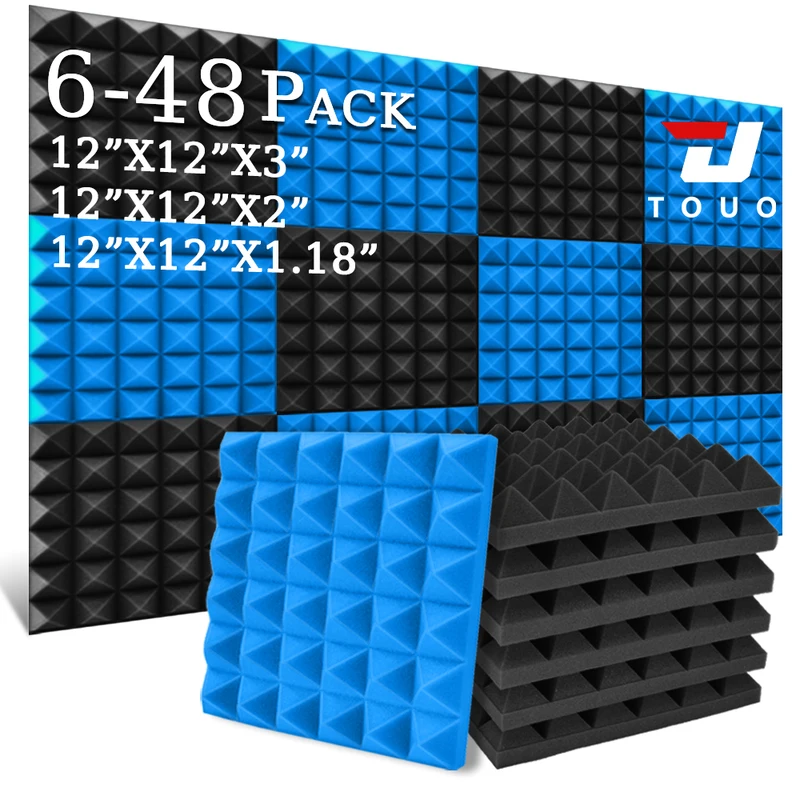 Soundproofing Foam TOUO Acoustic Foam 6-48 Pcs Pyramid For Drum Room