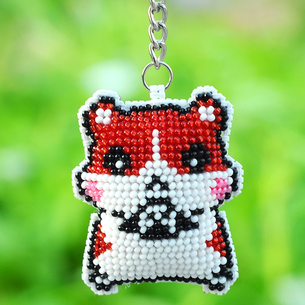 5pcs/2pcs Sheep Cross Stitch Bead Keychain Squirrel Cross Stitch Making Kit Beaded Embroidery Kit for Kids Adults Beginners