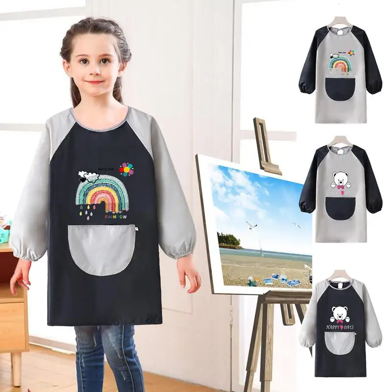 Waterproof Kids Paint Smock Apron Art Stain-Proof Artist Smock Paint Art Apron Paint Supplies Artist Costume Pockets Long Sleeve dirt proof baby bib waterproof long sleeve child feeding bib cartoon animal children s dining clothes super soft baby art smock