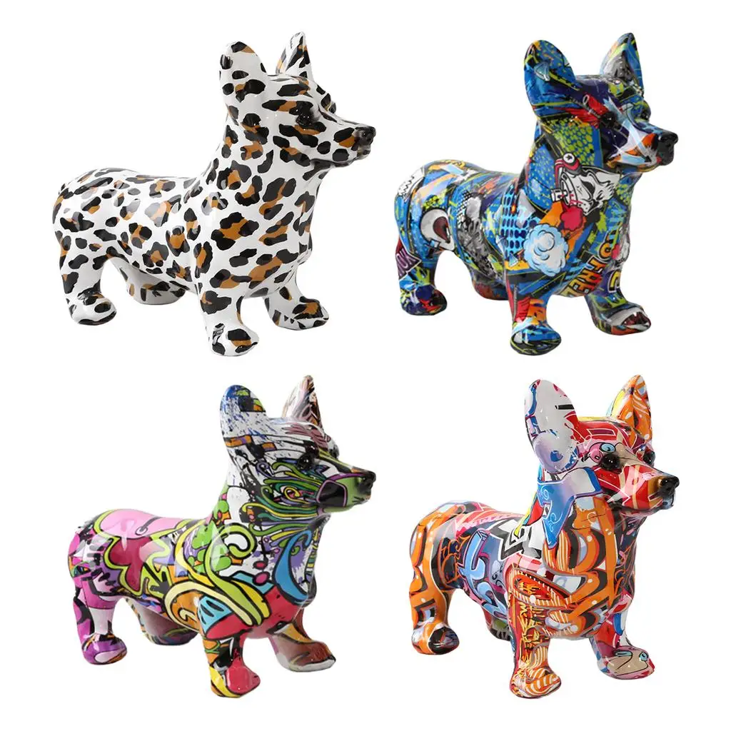 https://ae01.alicdn.com/kf/S1d8e17980049461a9bbd1163716802d2v.jpg Simple Resin Crafts Home Furnishings Colorful Resin Dog Statue Corgi Statues for Office Decor Entrance Wine Cabinet