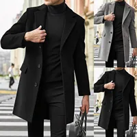 Winter Men Coats Woolen Solid Long Sleeve Jackets Fleece Men Overcoats Streetwear Fashion Long Trench Outerwear - Image 2