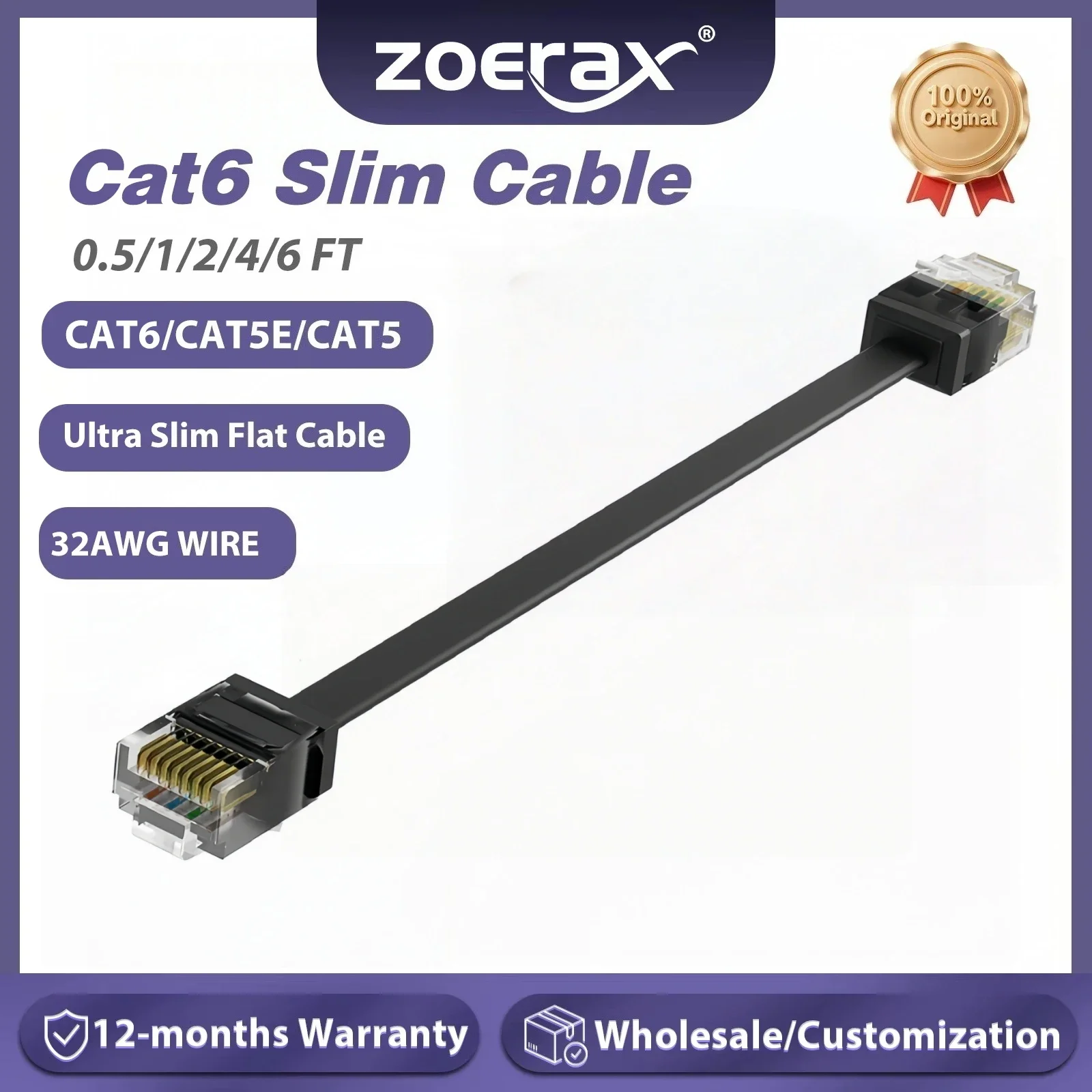ZoeRax Cat6 Cat5e イーサネットパッチケーブル 0.5フィート