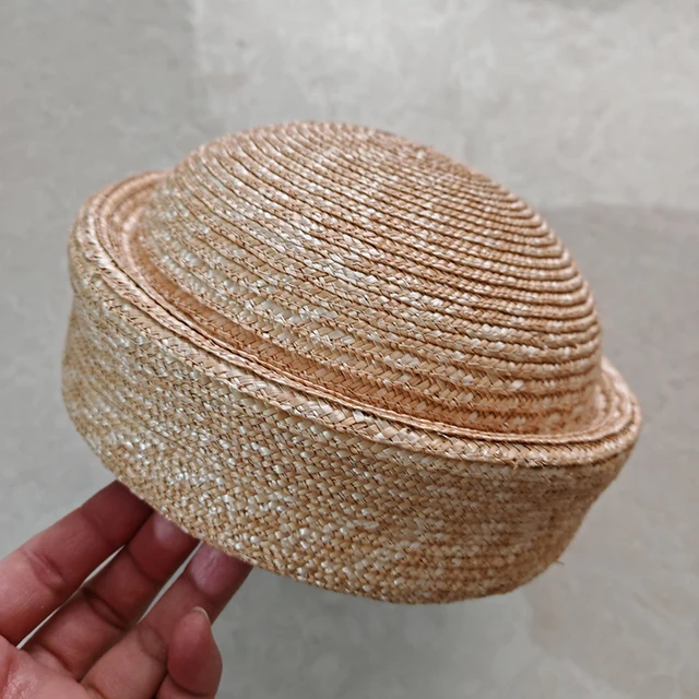 Summer Knitted Beret Women's Sun Hat Circle Concave Top Straw Hat Church Derby Party Beach Hat
