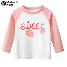 

Spring Strawberry Print TShirts Kids Girls Clothes Long Sleeve Letter Tops Clothing for Children Casual Cotton Tees 2-7y blusas