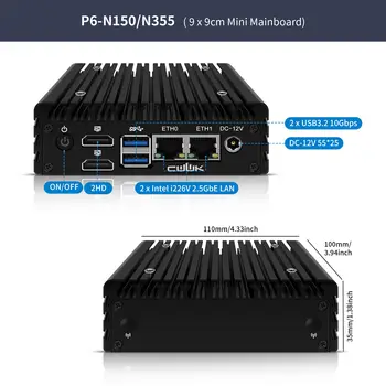 CWWK X86-P6 N355 Mini PC Fanless, Firewall Appliance Mini Computer with 2 x i226-V 2.5GbE LAN, OPNsense Micro PC Barebone 6