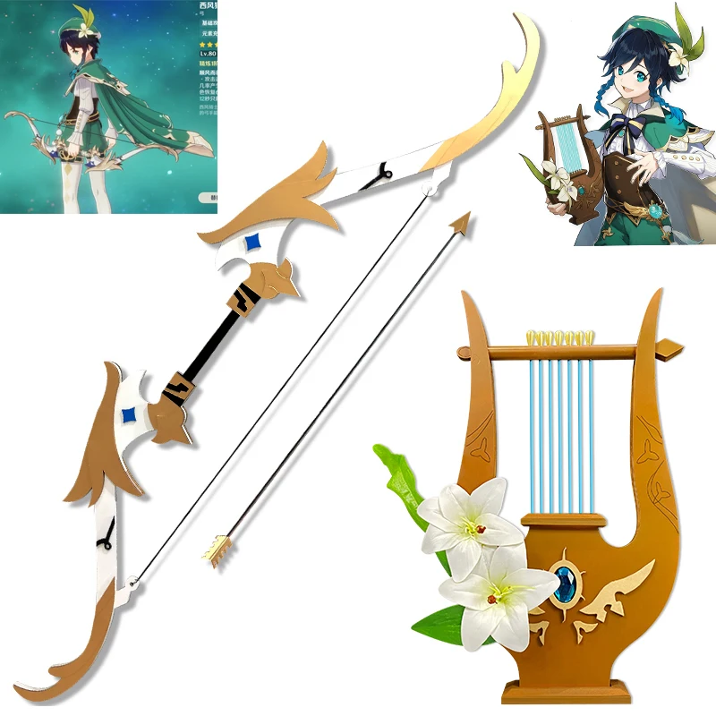 

Игровой реквизит Genshin Impact Venti для косплея из аниме, оружие фавониус, Бабочка, оружие фишла, деревянный лук, стрела, реквизит для косплея